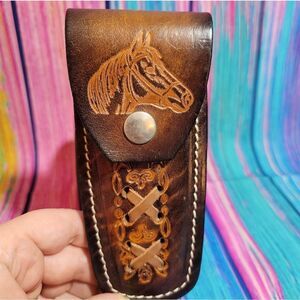 🔷️Vintage Tooled Leather Horse Head Belt Loop Knife Sheath or Case
